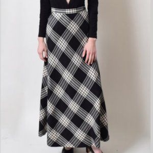 RL Black & White Wool Plaid Skirt